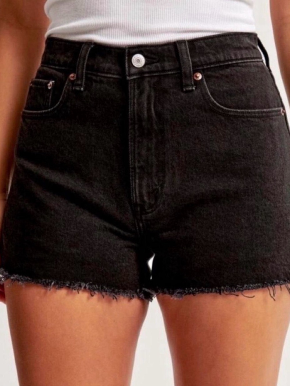 Abercrombie&Fitch High-Rise Black Denim Cutoff Shorts, mom curvy love, sz 10/30